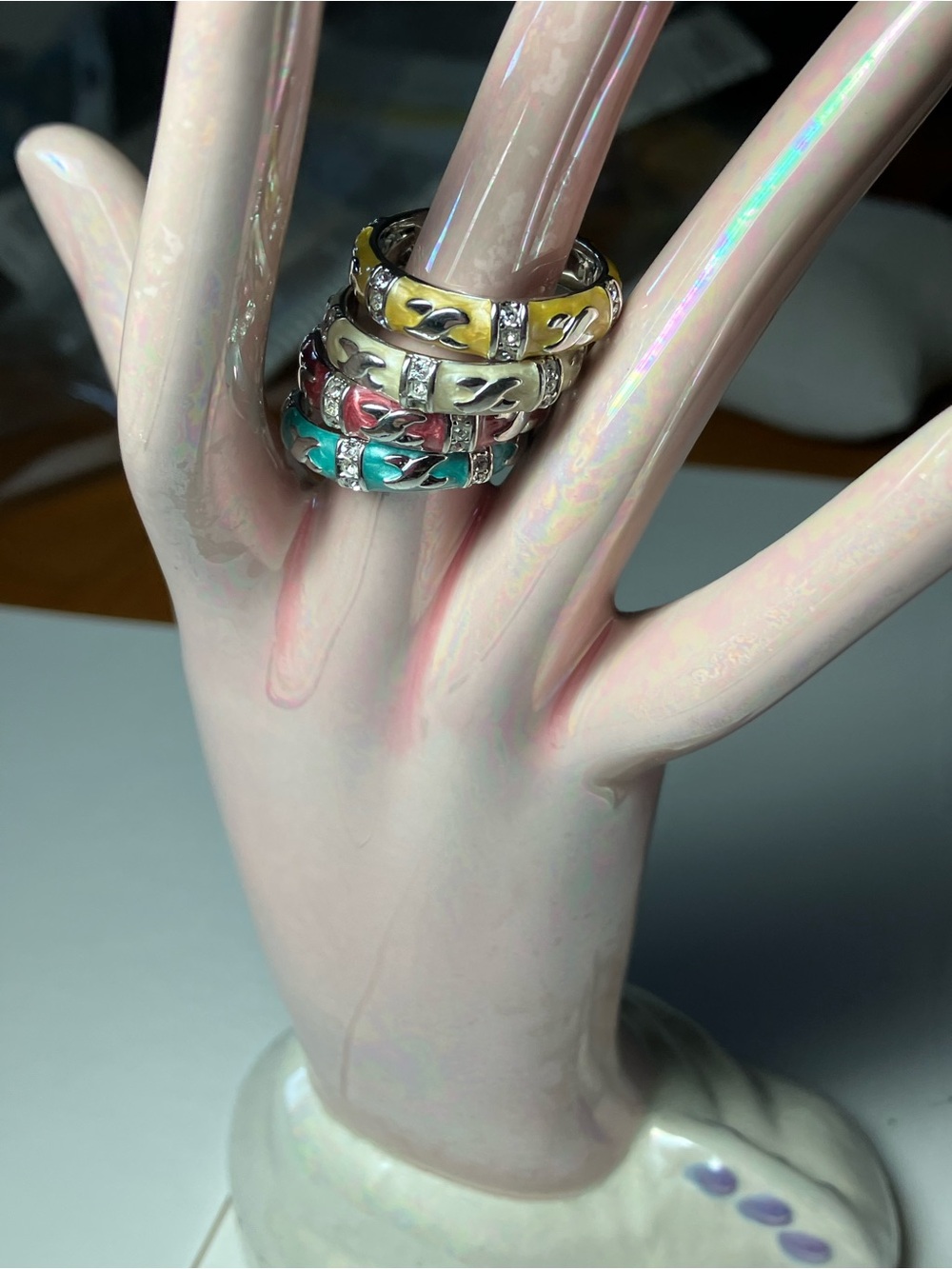 Pearlized Enamel and Silver Tone 4  Stack Rings by Lauren Adam’s